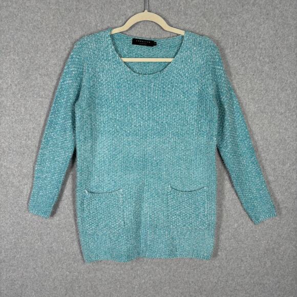 Angel Eye Sweater Small Blue Waffle Tunic Pocket Smock Fuzzy Career Lounge Long - Picture 1 of 10